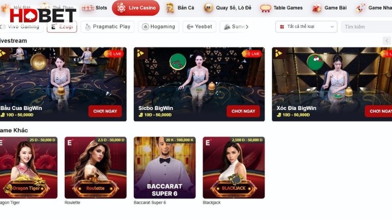 Cac Tro Choi Ezugi Noi Bat Tai Hdbet