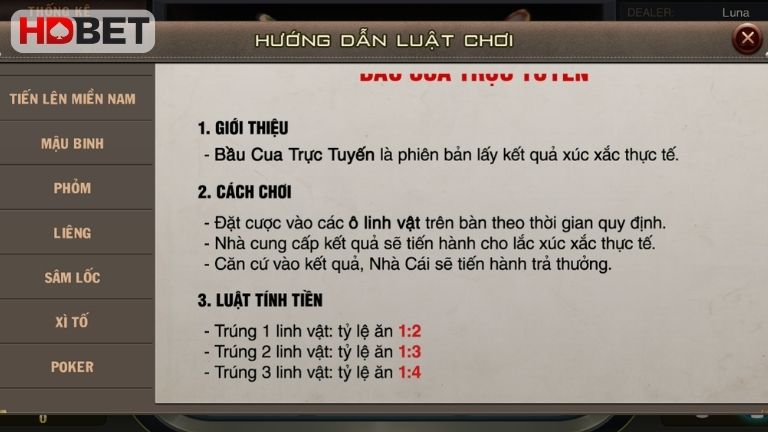 Luat Choi Bau Cua Live Tai Hdbet