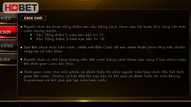 Luat Choi Tai Xiu Co Ban Tai Hdbet